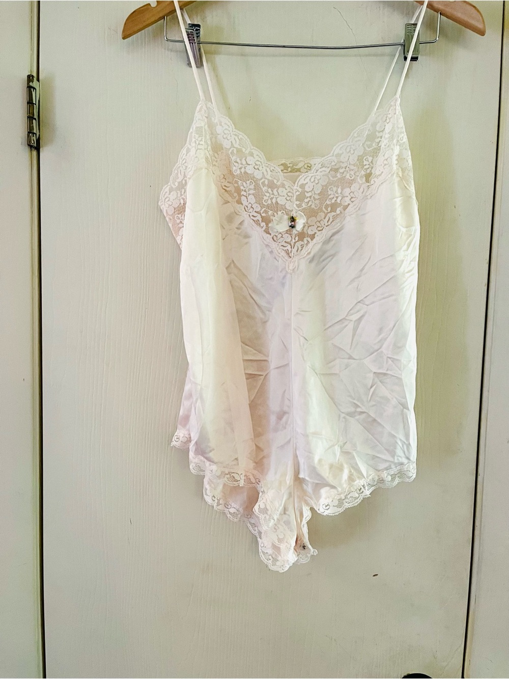 VTG Boudoir Silky Satin Lace Festival Victorian Snap Bodysuit Teddy